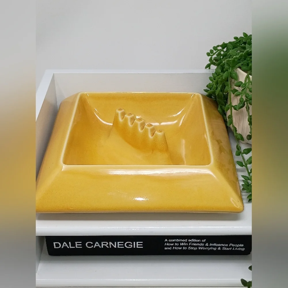 Vintage Hyalyn Yellow Ceramic Ashtray